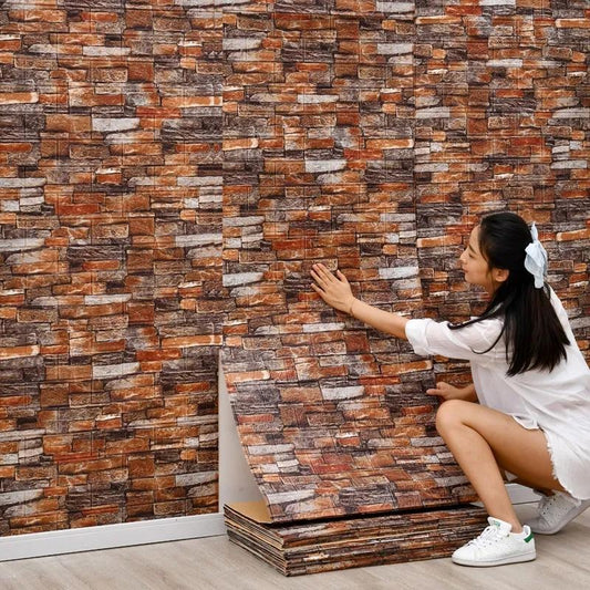 Brown 3D Faux Brick Waterproof Self Adhesive Wallpaper