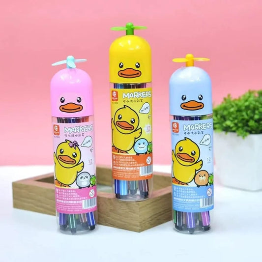 Set Of 12 Flomaster Colors – Yellow/bird Design – Kids Drawing & Coloring Markers