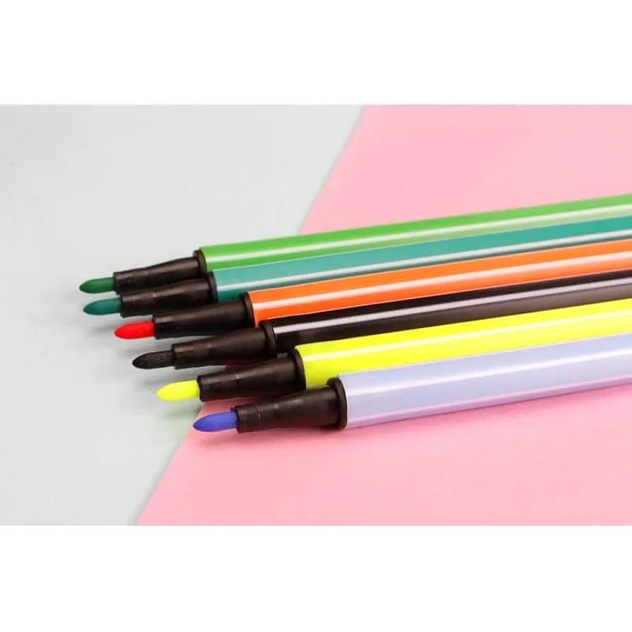 Set Of 12 Flomaster Colors – Yellow/bird Design – Kids Drawing & Coloring Markers